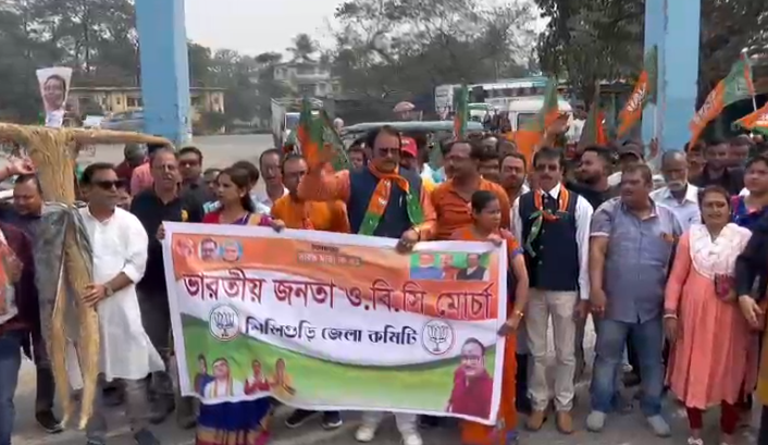 सन्देशखाली घटनाको विरोधमा भाजपा ओसीबी सेल मोर्चाको विरोध प्रदर्शन, आरोपी शेखशाहजहाँको पुतला दहन